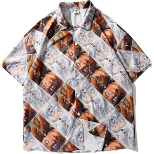 2021 New Summer Retro Funny Graphic Shirts For Men Short Sleeve Hip Hop Hawaiian Beach Loose Chic Shirt Camisa Social Masculina