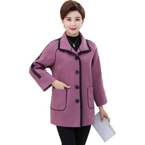 Middle-aged and Elderly Womens Woolen Coat Autumn Jacket Fashion Mother Elegance Outerwear Female Plus Size Wool Coat R569