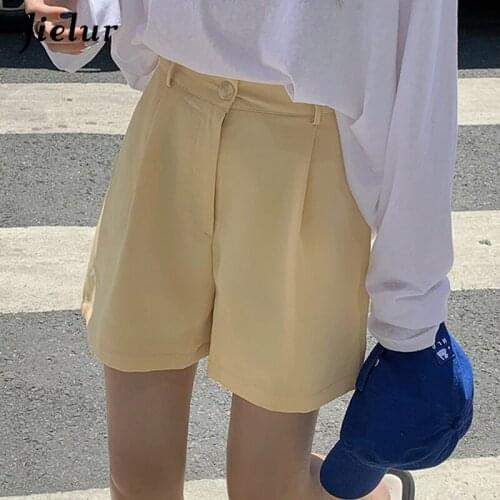 Jielur Summer Thin High-waist Suit Shorts for Women 2021 New Wide-leg Loose Womens Short Straight Green Yellow Short Female S-L