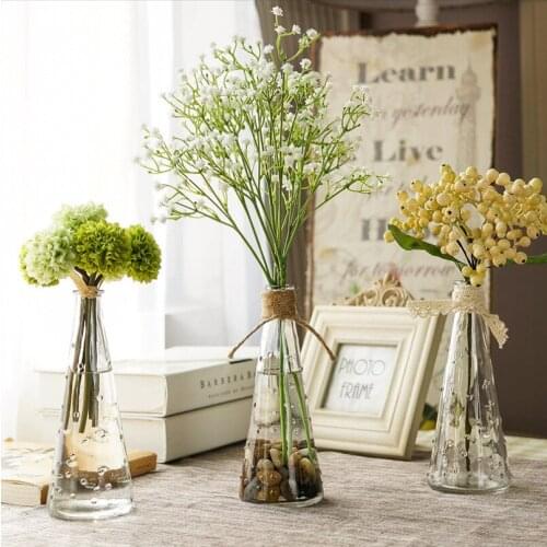 Nordic Simple Cone-shaped Hemp Dotted Small Fresh Tabletop Vase Home Decoration Raindrop Glass Dry Flower Bottle