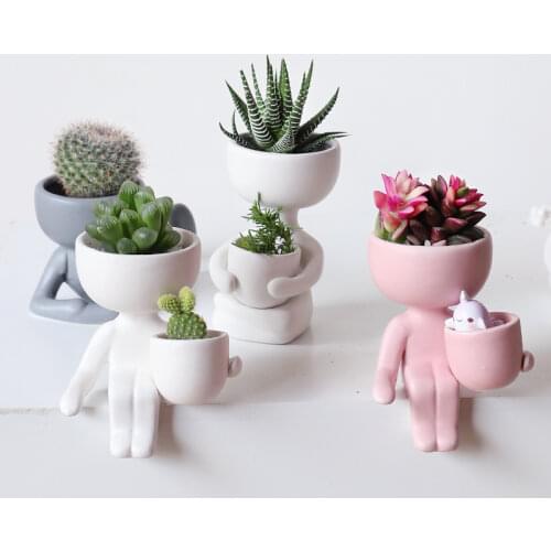 Ceramic flower pot character sitting sculpture vase desktop flower arrangement container couple gift decoration CY52611