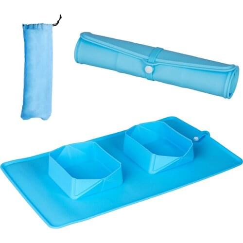 Foldable Pet Double Bowls Travel Double Portable Pet Double Bowl Velvet Bag Silicone Dog Bowl Easy For Dogs Cats Pet