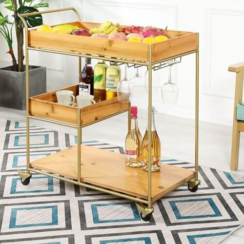 Wrought Iron Dining Bar Club Cart Coffee Shop Wine Racks Solid Wood Hotel Storage Trolley Restaurant Kitchen Islands with Wheels