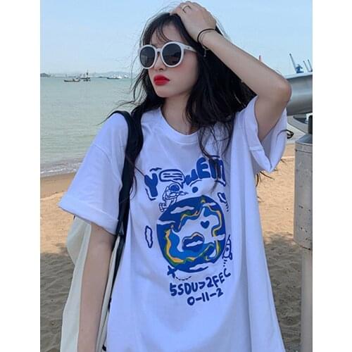 Tops for Women White Short-sleeved T-shirt Female Design Sense Niche Summer New Korean Style Loose Mid-length Top