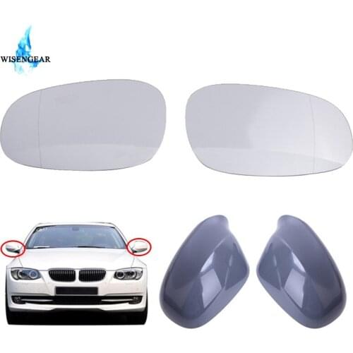 WISENGEAR 2x Heating Wide Angle Mirror Glass Rear View Lens + Car Mirror Cover Cap For BMW E81 E90 E91 2009 2010 2011 325i 328i