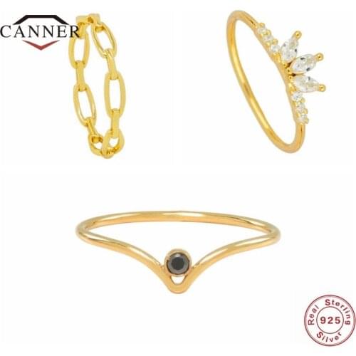 CANNER Size 6/7/8 Real 925 Sterling Silver CZ Zircon Rings For Women Exquisite Simple 18k Gold Plated Ring Jewelry anillos mujer