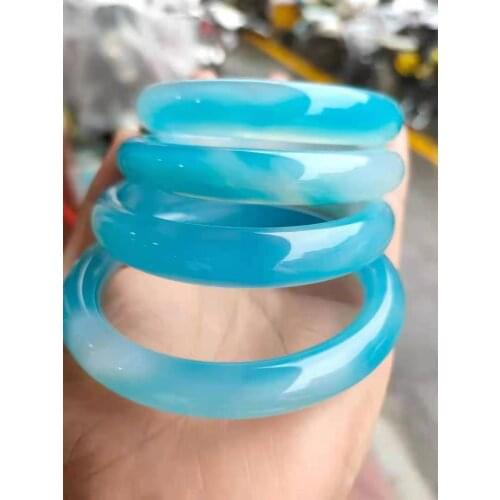 2021 100% Natural Chalcedony Ice blue bracelets women handcarved jade bangle jewelry jadeite bangles Real agate gift bracelet