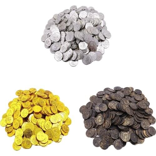 100 Pcs Kids Pirate Plastic Treasure Coins Party Loot Bag Fillers Toys