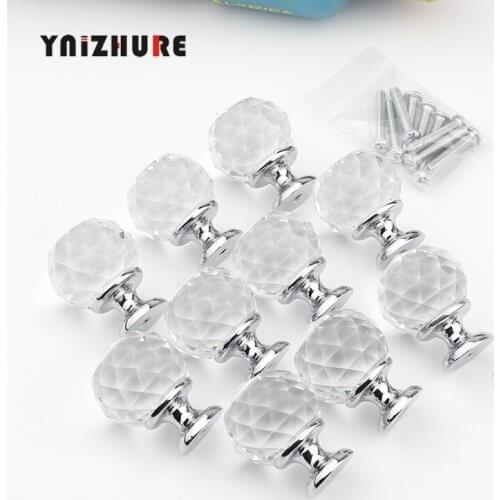 30mm 10Pcs Shining Crystal Ball Furniture cupboard wardrobe Handle Cabinet Drawer Dresser Door Pulls Knobs Handles with screw