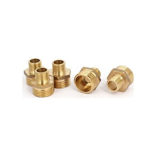 5 Pcs 1/2 BSP Male to 1/4 BSP Brass Pipe Connector Reducing Nipple Fitting