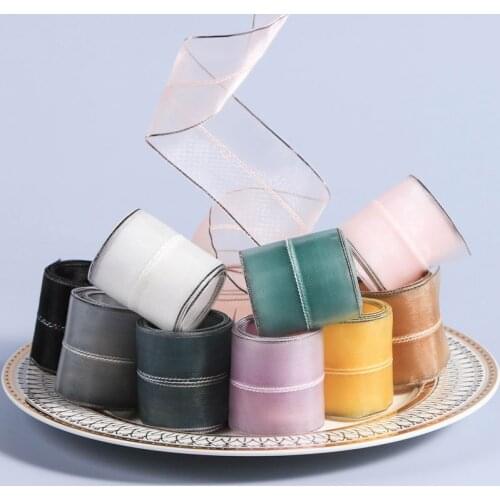 5 yards Silver Edge Chiffon Striped Jumper Organza Stain Ribbon for DIY Craft Hair Accessories Bow Gift Packaging Material