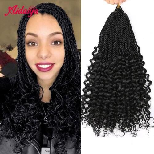 Aidaiya 18" Ombre Senegalese Twist Crochet Braids with curly ends Synthetic Braiding Hair Pre Looped Crochet Hair Extensions