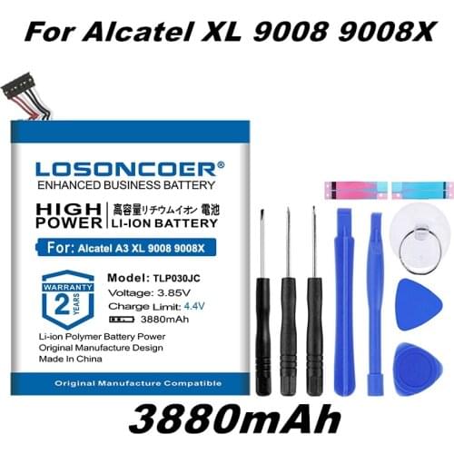 LOSONCOER TLP030JC 3880mAh Good Quality Battery For Alcatel One Touch A3 XL 9008 9008X 9008D CAC3000034CC Batteries