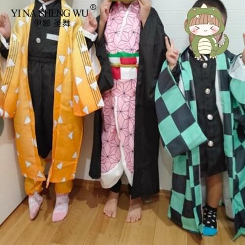 Anime Demon Kids Slayer Kimetsu no Yaiba Cosplay Costume Agatsuma Zenitsu Agatsuma Zenitsu Tomioka Giyuu Cape Kids Cloak Uniform