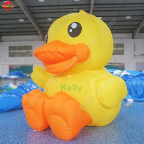 Free door shipping giant inflatable duck cartoon sit on ground, advertising air bounce duck balloon for sale