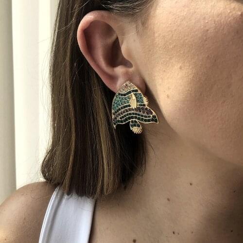 Bohemia Colorful Crystal Earrings Lovely Statement Jewelry For Women Girls Wholesale Fish Earrings Accessories