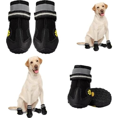 Outdoor Waterproof Large Dog Shoes Rubber Sole Anti-Slip Climbing Mountain Pet Shoes Wear Resistant Reflective Rain Boots 10E