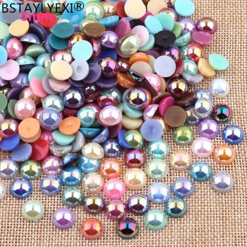 BSTAYLYEXI Size 8mm AB Color 188Pcs/lot Imitation Pearls Half Round Flatback Beads DIY Decoration Nail rhineston