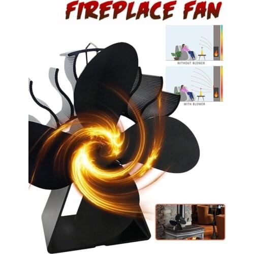 Black Fireplace Fan 4 Blade Heat Powered Stove Fan Log Wood Burner Eco Friendly Quiet Chimenea Fan Home Efficient Heat Distribut