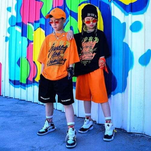 2021 Summer Short Sleeved Shorts Loose Hip Hop Dance Clothes For Kids Jazz Perfoemance Costumes Street Dance Outfits DQS7335