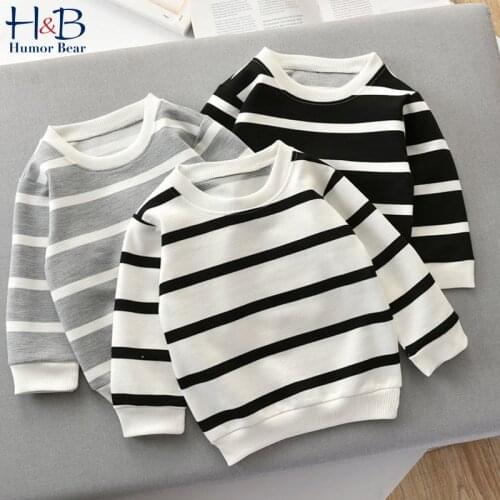 Humor Bear Kids Sweater Autumn Long-Sleeve Striped T-shirt Boy Girls Children Clothes Cartoon Child Coat Outwear Clothes