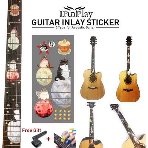 DIY Guitar Inlay Sticker Space roaming Decals for Electric Acoustic Guitar Meow star People Space Deer and Snow Bird Stickers