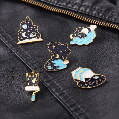 Universe Enamel Lapel Pins Badges Women Fashion Cartoons Brooches Accessories For Clothes Metal Decorative Brooch Hijab Pins