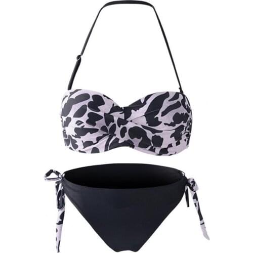 40%HOT Bandeau Printing Lacing Low Cut Women Bathing Suit Two Pieces Bikini Set for Water Activity