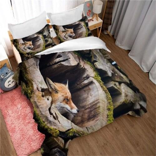 Animal Fox Printed Bedding Sets for Kids Animals Collections Duvet Cover Horse Pattern 2/3 Pieces with Pillowcases King Size