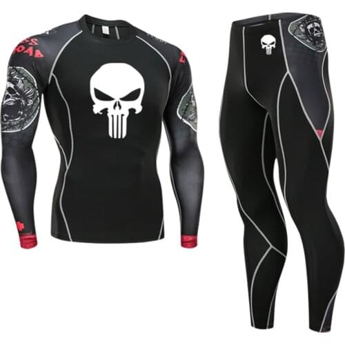 New Skeleton Compression Men 2 Pcs Yoga Set Fitness Sports Suits Gym Long Sleeve Top T-Shirts Running Leggings Workout Pants