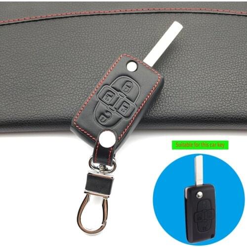 100% Leather Car Key Fob Cover Skin Case For Peugeot 4 Buttons Fold Key For Peugeot 1007 807 Latest Fashion Men Protect Shell