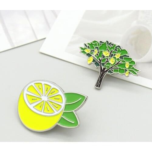 Lemon Brooch Creative Lemon Tree Enamel Lapel Pins Collar Button Pin Badge Jewelry Summer Style Gifts Party Accessory NEW