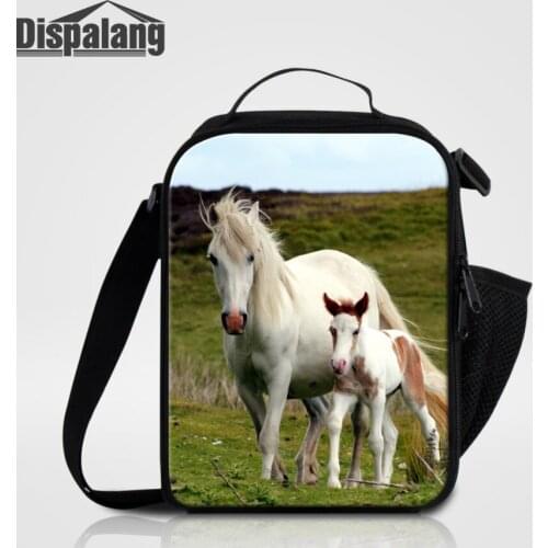 Dispalang Children Lunch Bag For Kids Animal Horse Print Lunch Box Thermal Insulated Food Bag For Boys Girls Luncnbag for School