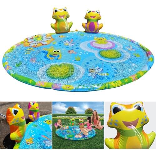Summer Kids Inflatable Frog Water Splash Play Pool Playing Sprinkler Mat Yard Outdoor Fun Multicolour Fun Water Cushion Kid Gift