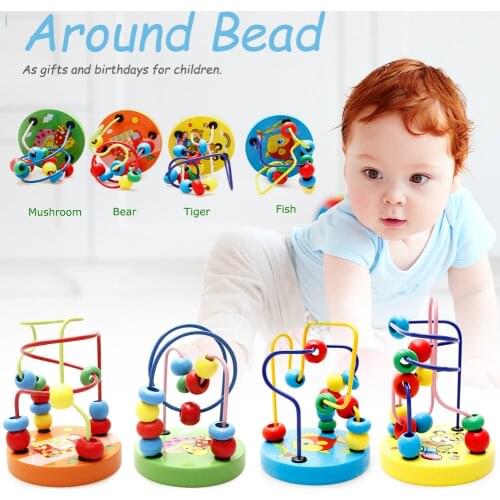 Mini Around Beads Wooden Educational Baby Puzzle Beaded Building Block Toy Baby Montessori Math Toy For Kids Boy Girl Gift