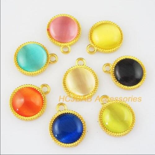 Fashion 16 New Flower Round Charms Mixed Stone Pendants Gold Plated 12.5x15mm