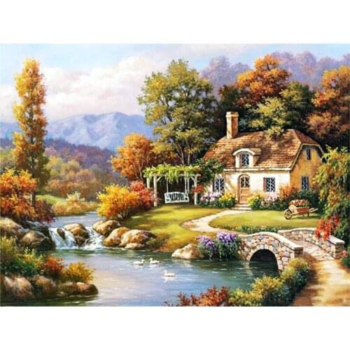 YNX new 5D diamond painting round diamond villa cross-stitch square diamond DIY creative landscape diamond painting