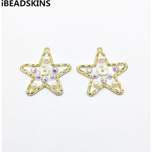 New arrival! 39x38mm 50pcs Enamel imitation pearl Star Shape Charm for Earrings parts,hand Made Earrings Findings Jewelry DIY