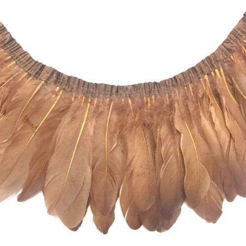 Wholesale 2 Meter/Lot Dyed Khaki Goose Feather Trims Real Geese Feather Fringes Ribbons Dress Belt decorative Clothing