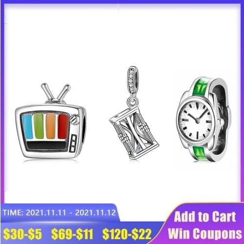 New 925 Sterling Silve Green enamel Wrist watch Beaded Charms for Jewelry Making fits Original Europe Bracelets Designer Charms