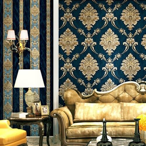Luxury Glitter Gold Floral Damask Wallpaper Textured Vinyl Damask Stripe Wall Paper For Home Live Room Bedroom Roll