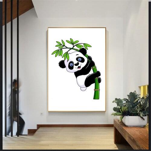Nordic Sytle Kids Decoration Panda Climb Bamboo Canvas Painting Wall Pictures for Living Room Home Decor Posters and Prints