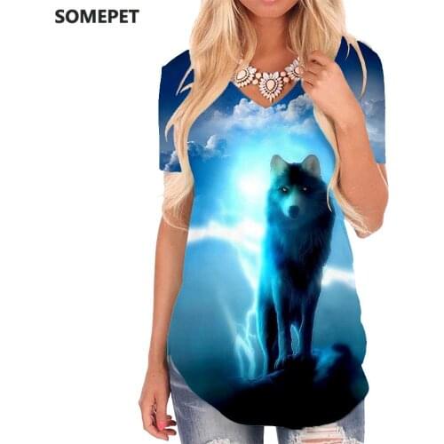 SOMEPET Wolf T Shirt Women Animal Funny T shirts Anime T-shirts 3d Lightning Tshirts Printed Cloud V-neck Tshirt Womens Clothing