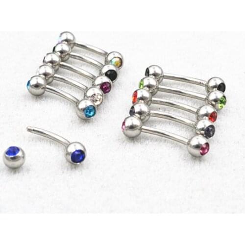 LOT50pcs Free Shippment Body Jewelry -Crystal Gems Eyebrow Piercing Lip Rings Curve Barbells 16g~1.2mmX8X4mm Sliver Color