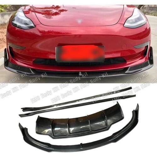 V Type Model 3 Front Rear Bumper Lip Carbon Fiber Diffuser Spoiler Side Skirts Car Body Kit For Tesla Model 3 Modify 2018-2019