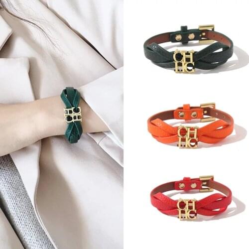 High Quality Punk Style PU Leather Cuty Butterfly Design 316L Steel CH Letter Charms Bracelet&Bangle For Women Jewelry Wholesale