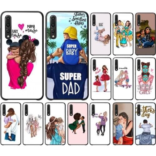 YNDFCNB Black Brown Hair Baby Mom daughter Girl Son Dad Phone Case for huawei P 8 9 10 20 30 40 pro lite P9 lite 2019