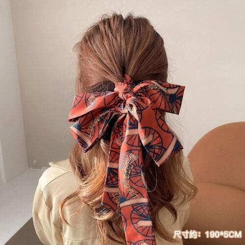 2021 Lengthened Fashion Woman Ribbon Headband Hair French Style Silk Womens Bandana Summer Sweet Bow Hair accessories