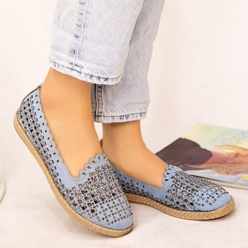 Tonar Bebe Blue Suede Beads Embroidered Ballerina Women Shoes Spring Summer New Season Casual Cool Casual Style Elegant Summer