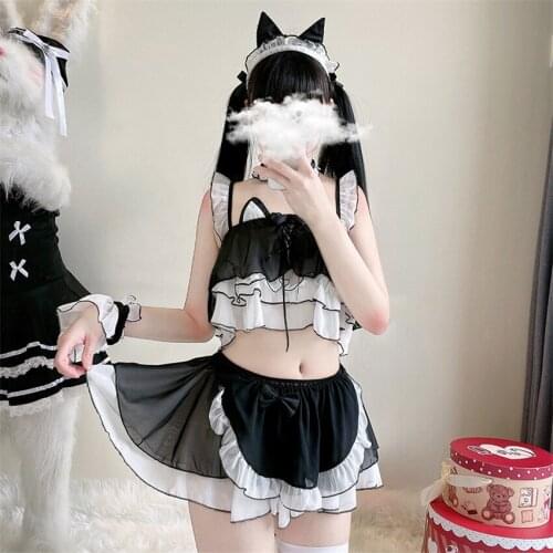 Women Sexy Maid Cosplay Costumes Outfits Sets Japanese Anime Ruffles Bow Knot Apron Girls Skirt Top Kawaii Waitress Uniform